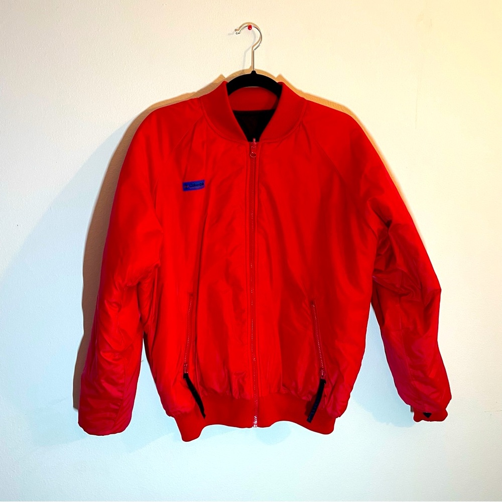 Vintage 90s Columbia Reversible Winter Snow Bomber Jacket Size XL Mens Red Black